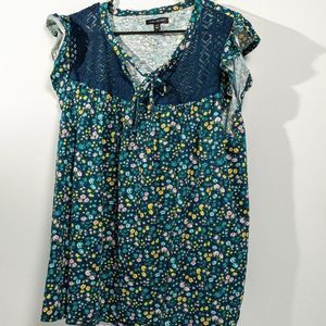Lane Bryant Blue Floral Print Lace and Short pullover Top Blouse S- 22-24